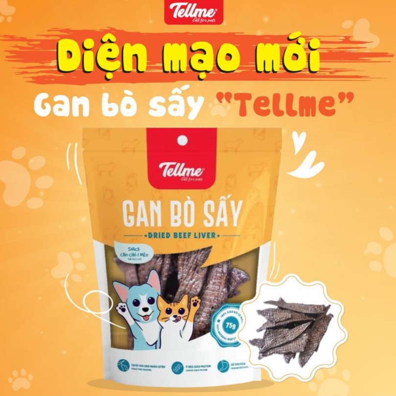 Gan bò sấy cho chó mèo Tell me 75g, thức ăn snack bánh thưởng cho thú cưng Con Mèo Xiêm