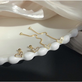 Khuyên tai bông tai tim đá dài bất đối xứng I 2 GIRLS ACCESSORIES I