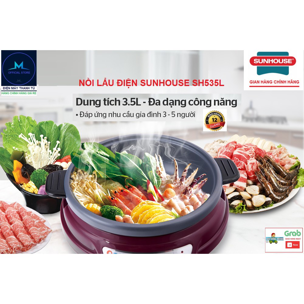 SH535L – NỒI LẨU ĐIỆN SUNHOUSE 3.5L – BẢO HÀNH CHÍNH HÃNG 12 THÁNG