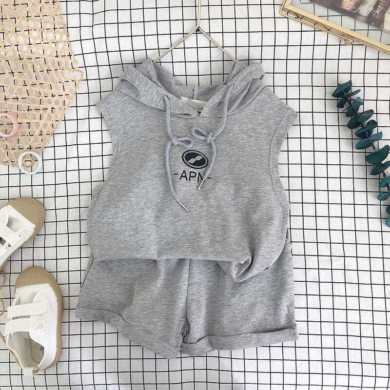 Bộ Áo Hoodie Sát Nách + Quần Phong Cách Hàn Quốc Thời Trang Cho Bé