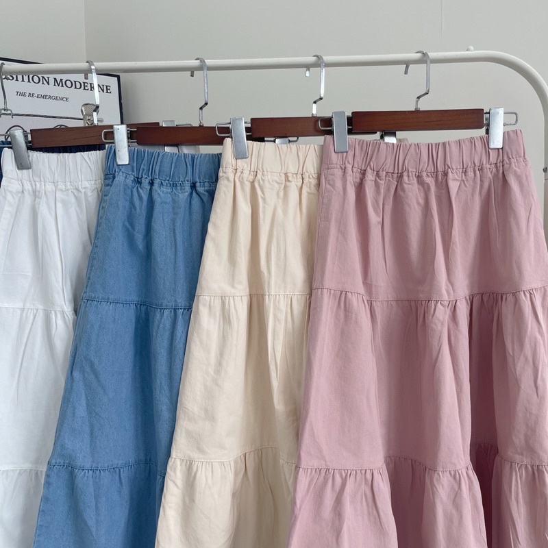 Chân Váy Dài Demin Lưng chun From Xoè Style