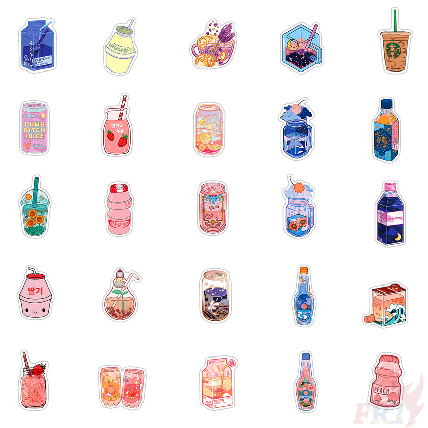 Set 50 miếng dán laptop/ vali/ tấm ván trượt hình đồ uống vui nhộn