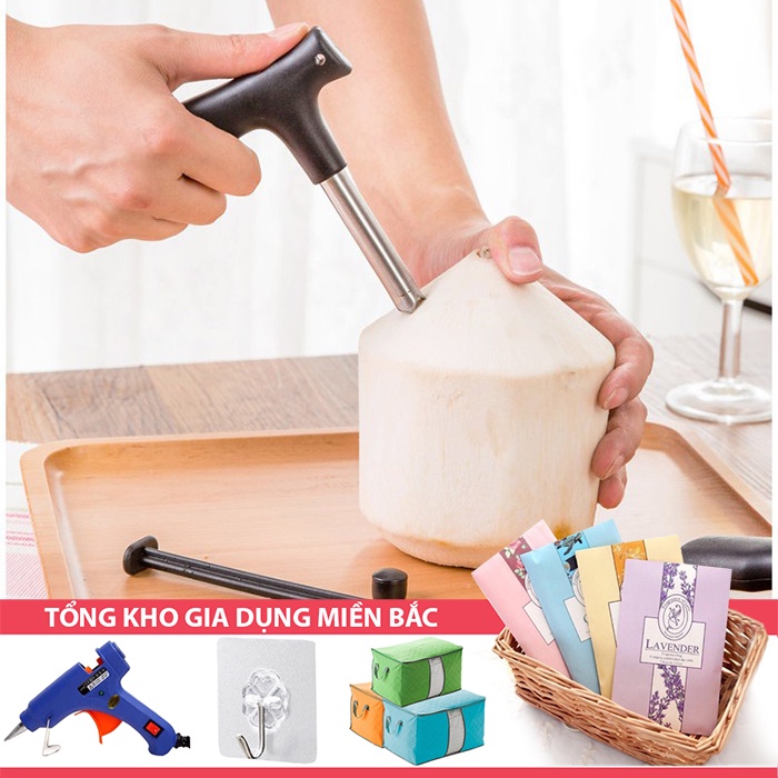 [Tổng Kho Sỉ] Dụng Cụ KHUI DỪA Lấy Nước Bằng Tay - Cây Đục Lỗ Quả Dừa Siêu Nhanh - Inox Loại 1