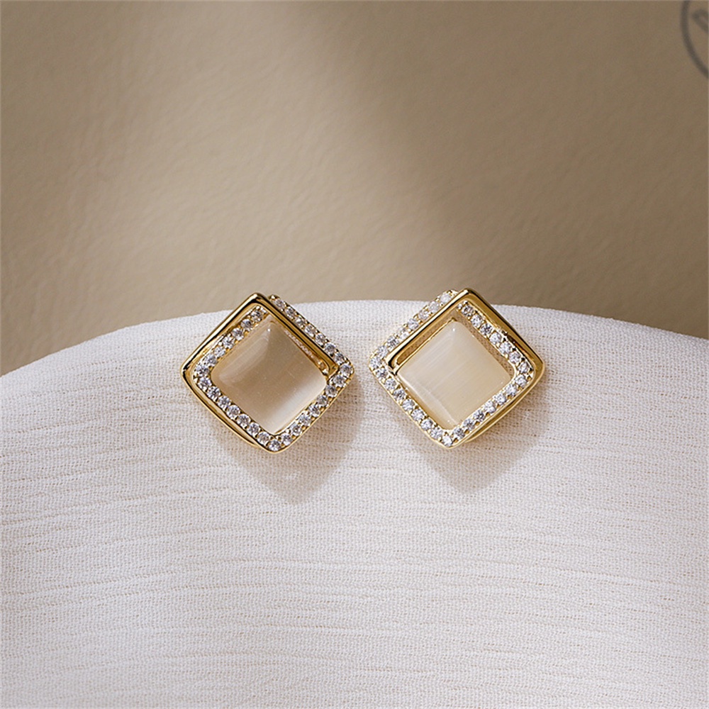 Bông tai đính đá opal hình vuông phong cách cổ điển thời trang cho nữ