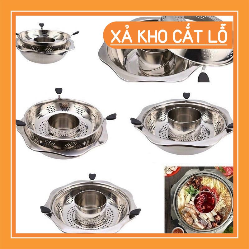Nồi lẩu inox xoay 2 tầng Hàn Quốc, Nồi lẩu đa năng dùng được cả bếp từ và bếp gas