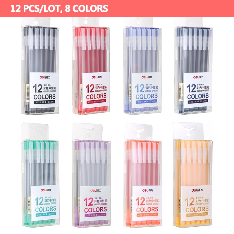 12 bút gel nhiều màu ngòi 0.5mm 110g bằng nhựa