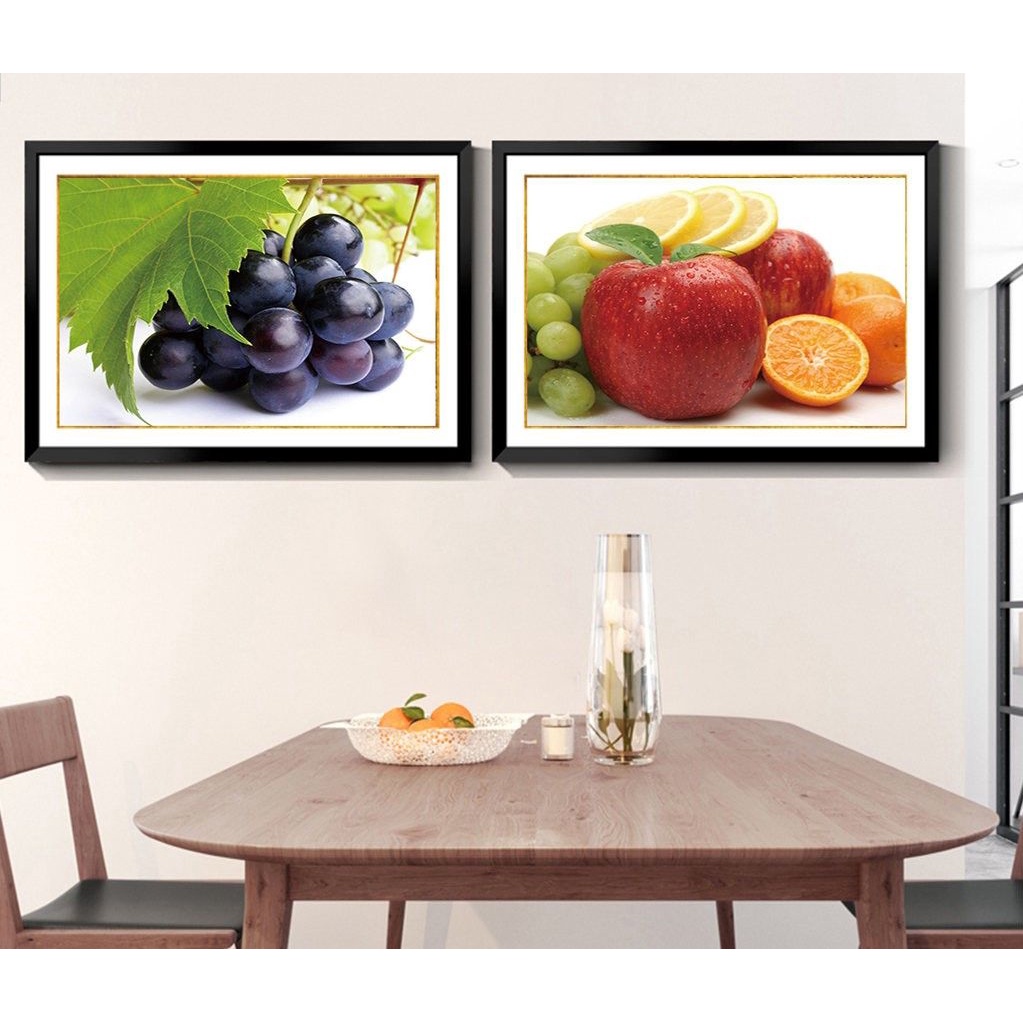 Tranh treo tường- Tranh Laminate tráng gương Hoa quả Treo Phòng Ăn, Nhà Bếp- Bộ 2 tấm