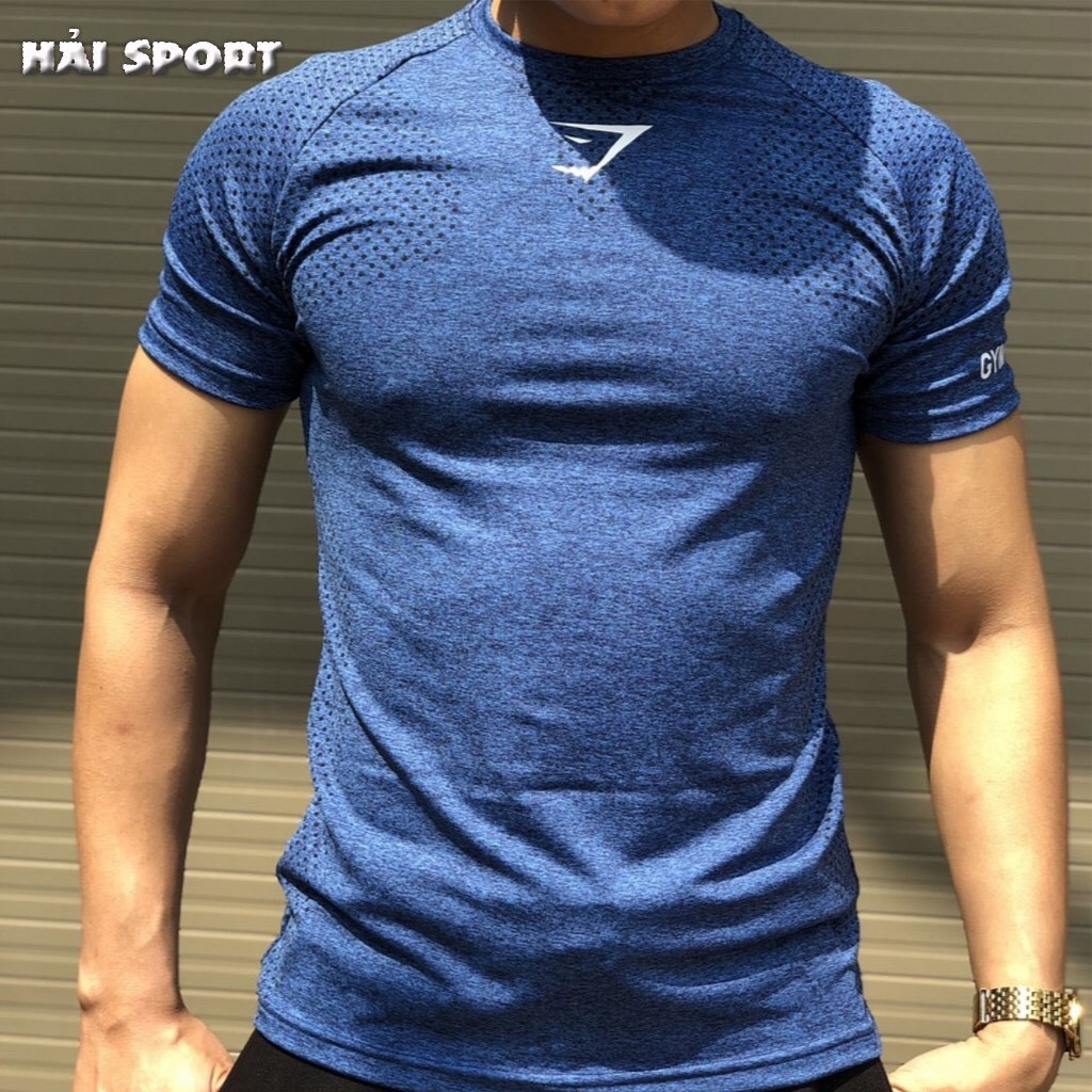Áo Thun Nam, Áo Tập Gym Nam, Tập Thể Thao Chất Thun Cao Cấp Co Dãn 4 Chiều Màu Xanh Dương