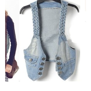 Áo Khoác Denim Không Tay Cổ Vest Thời Trang Cho Nữ