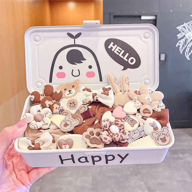 Set kẹp tóc nơ gấu màu sắc trà sữa xinh xắn cho bé gái