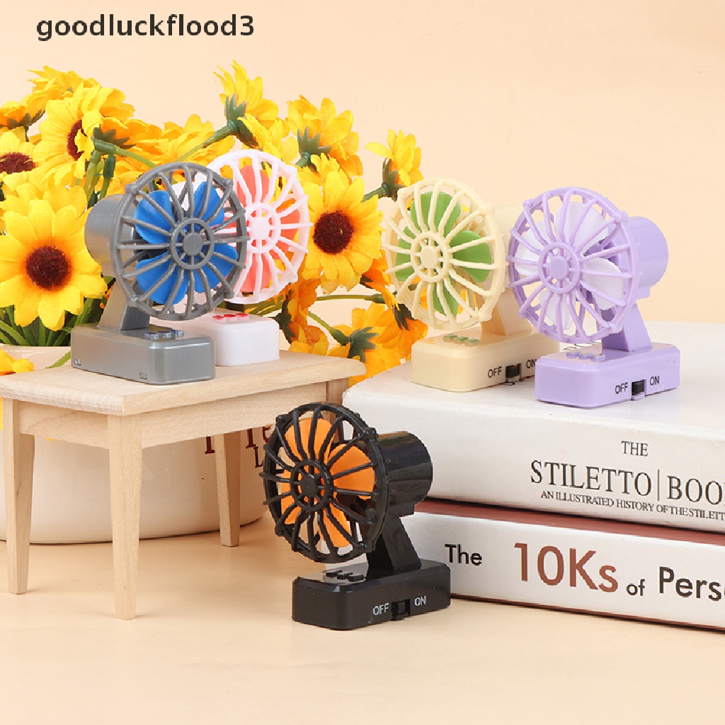 Quạt điện mini để bàn xoay được 1: 12 trang trí nhà búp bê độc đáo