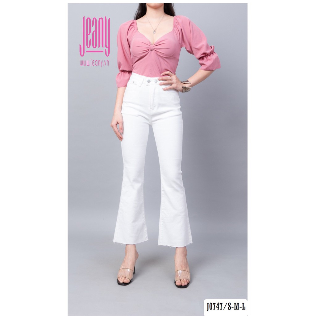 Quần Jean Ống Loe Màu Trắng 2 Nút J0747- Jeany