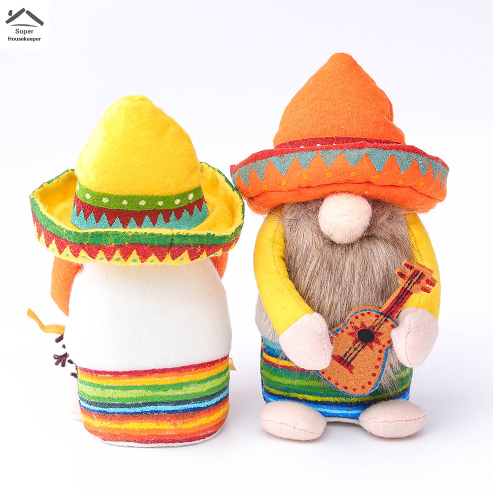 Mexican Carnival Gnome Scandinavian Dwarf Plush Doll Guitar Couple Gnome Shop Window Home Farmhouse Kitchen Decor