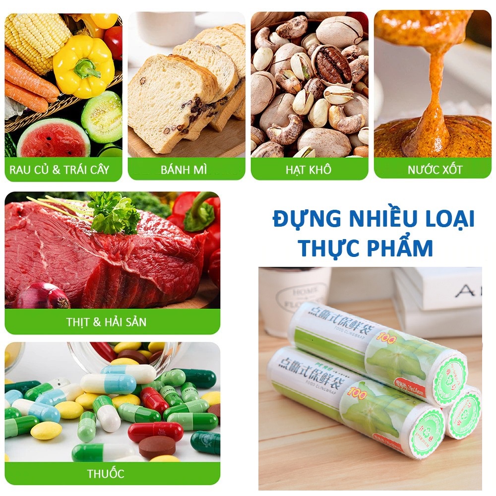 Túi Đựng Thực Phẩm Sinh Học Cuộn Túi Bóng Nhiều Kích Cỡ Đựng Thức Ăn Tủ Lạnh Bảo Quản Sạch Sẽ