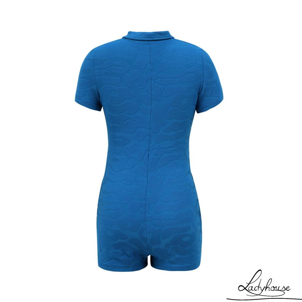 Áo liền quần tay ngắn cổ polo cài nút màu cam trơn thời trang mùa hè cho nữ