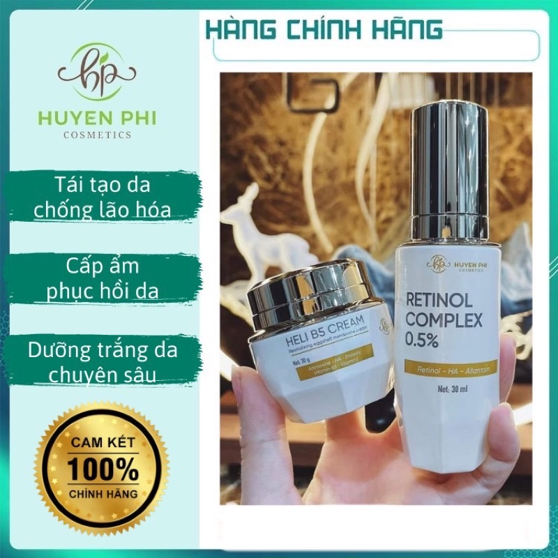 Bộ Tái Sinh Huyền Phi Retinol Complex 0.5% Kem Phục Hồi Heli B5 Tái Tạo Chống Lão Hóa Dưỡng Trắng Da Chuyên Sâu Cấp Ẩm