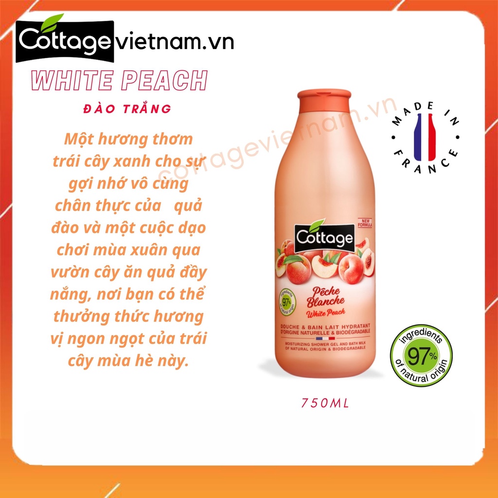 Sữa tắm Cottage của Pháp 750ml, hương  Đào trắng