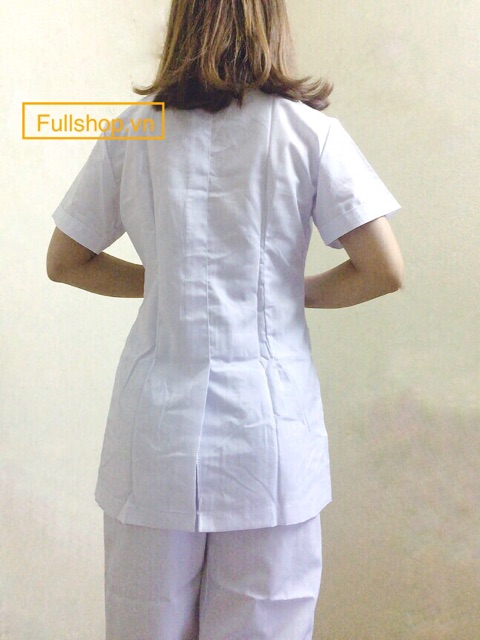 [Giá sỉ] Áo blouse trắng dáng ngắn, cộc tay trắng trơn cho y tá, điều dưỡng, dược sỹ nam nữ