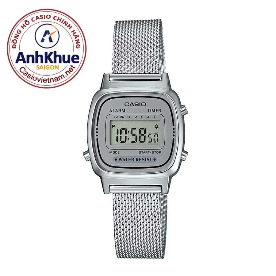 Đồng Hồ Nữ Casio LA670WEM-7 Điện Tử - Dây Đeo Kim Loại Dạng Lưới