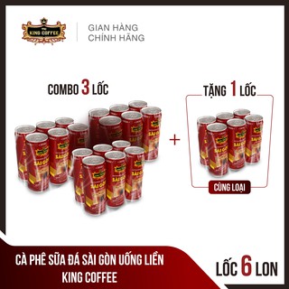 Combo 3 lốc Cà Phê Sữa Đá Sài Gòn Uống Liền KING COFFEE - Lốc 6 lon + Tặng 1 lốc cùng loại