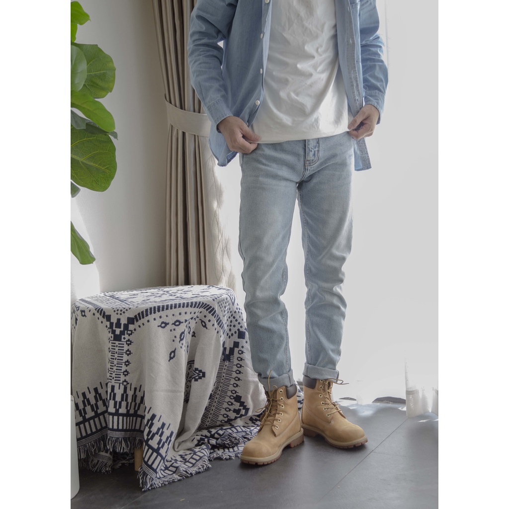 Quần Jean nam vải Denim co giãn nhẹ form Slimfit | quần nam jean xanh bạc  - LAB903