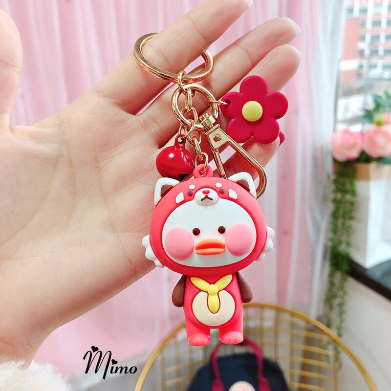 [HÀNG MỚI] Móc khóa vịt môi tều kèm bông hoa và quả chuông kiểu dáng  cute đáng yêu 4 màu xinh xắn độc đáo