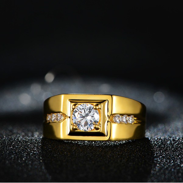 Nhẫn mạ vàng 24K đính kim cương giả sang trọng cho nam