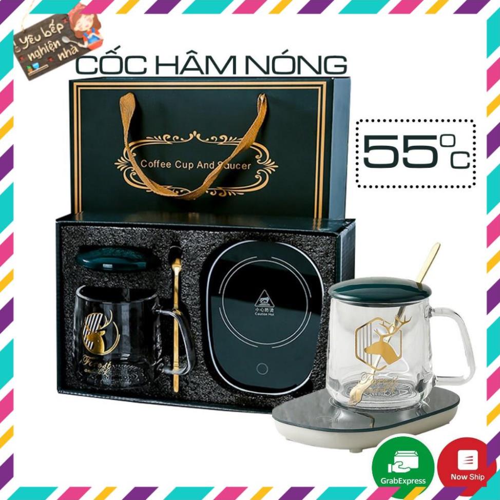 Cốc Hâm Nóng Bằng Thủy Tinh Hình Hươu, Ly Thủy Tinh Kèm Đế Điện Hâm Nóng Cafe, Sữa, Trà + Tặng Thìa Mạ Vàng Tiện Lợi