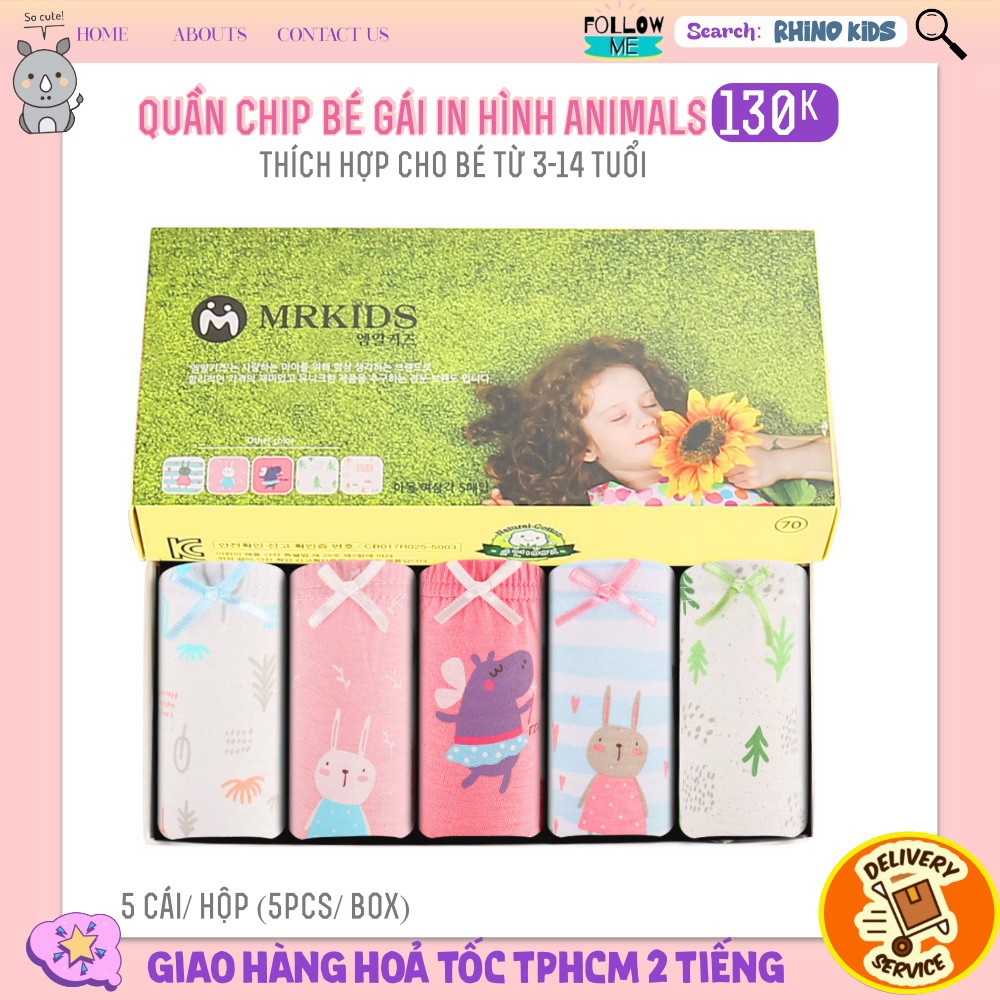 Combo 5 Quần chip cho bé gái in hình ANIMALS chất liệu cotton phong cách Hàn Quốc