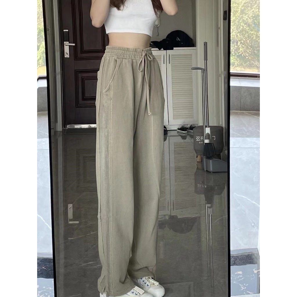 Quần Dài Nữ Ống Rộng Xẻ Tà Thời Trang retro