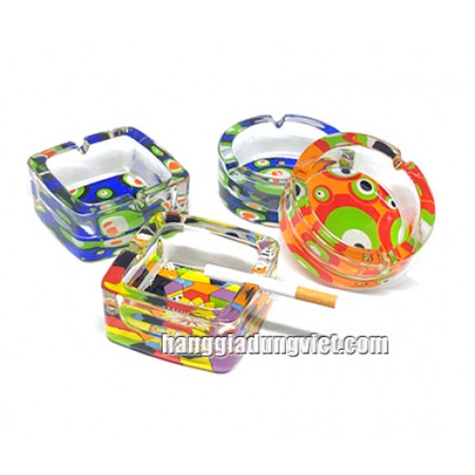 Gạt tàn thuốc lá pha lê màu họa tiết tròn- giao mẫu ngẫu nhiên