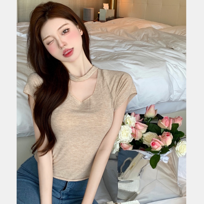 Áo Croptop Tay Ngắn Màu Sắc Thanh Lịch