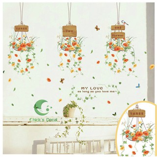 Decal dán tường giỏ hoa trang trí