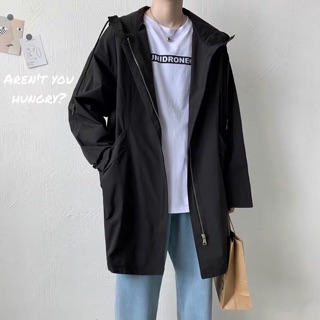 [CÓ SẴN - ẢNH THẬT] Áo khoác dáng dài đen phối mũ phong cách ulzzang Hàn Quốc