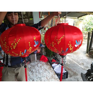 Cặp đèn lồng Tròn 45cm  vẽ thủ công treo 2 bên nhà