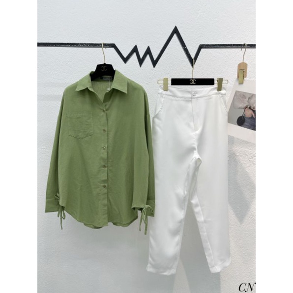 Sét áo sơmi xanh+quần trắng