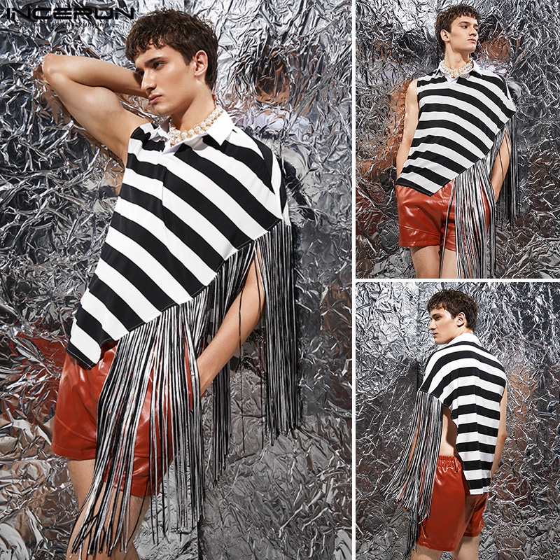 Incerun Áo Sơ Mi Không Tay Viền Tua Rua Kiểu Cách Thường Ngày Cho Nam Dự Tiệc