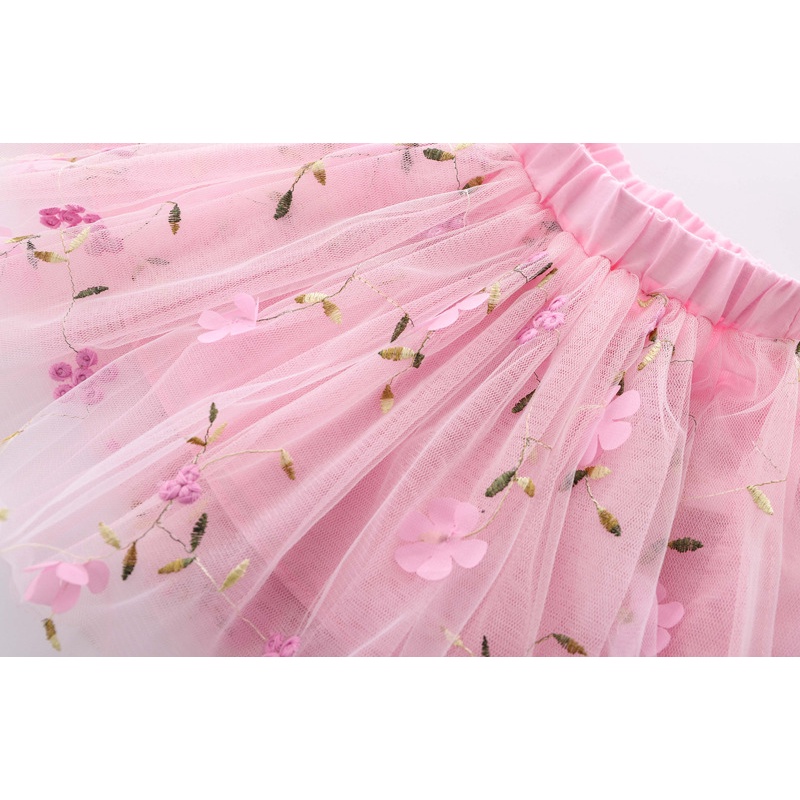 Chân Váy Xoè Tutu Phối Lưới Hoạ Tiết Hoa Nữ Tính Cho Bé