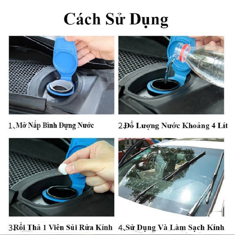 Combo 10 Viên Sủi Nước Rửa Kính Xe Hơi