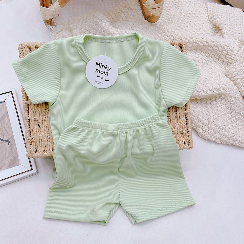 Bộ Quần Áo Cộc Tay Vải Tăm Màu Pastel Thoáng Mát Mềm Mại Cho Bé Từ 8-18kg Mã CT18