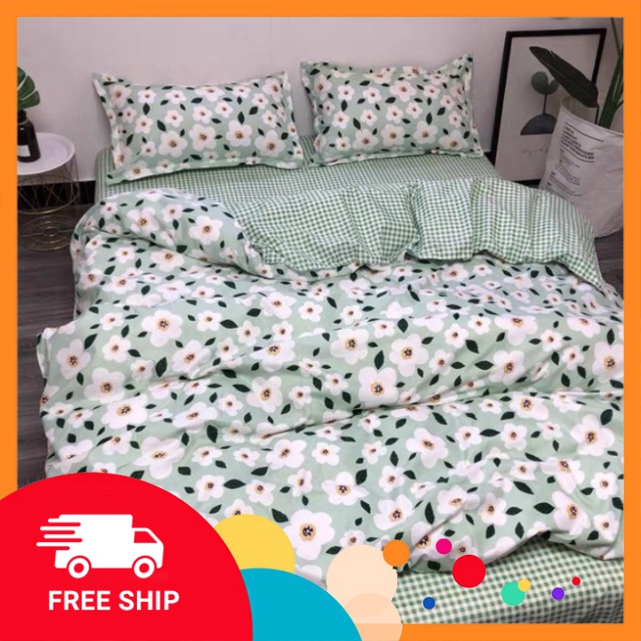 Chăn drap gối đệm Cotton 3D - Mẫu Hoa ban xanh.