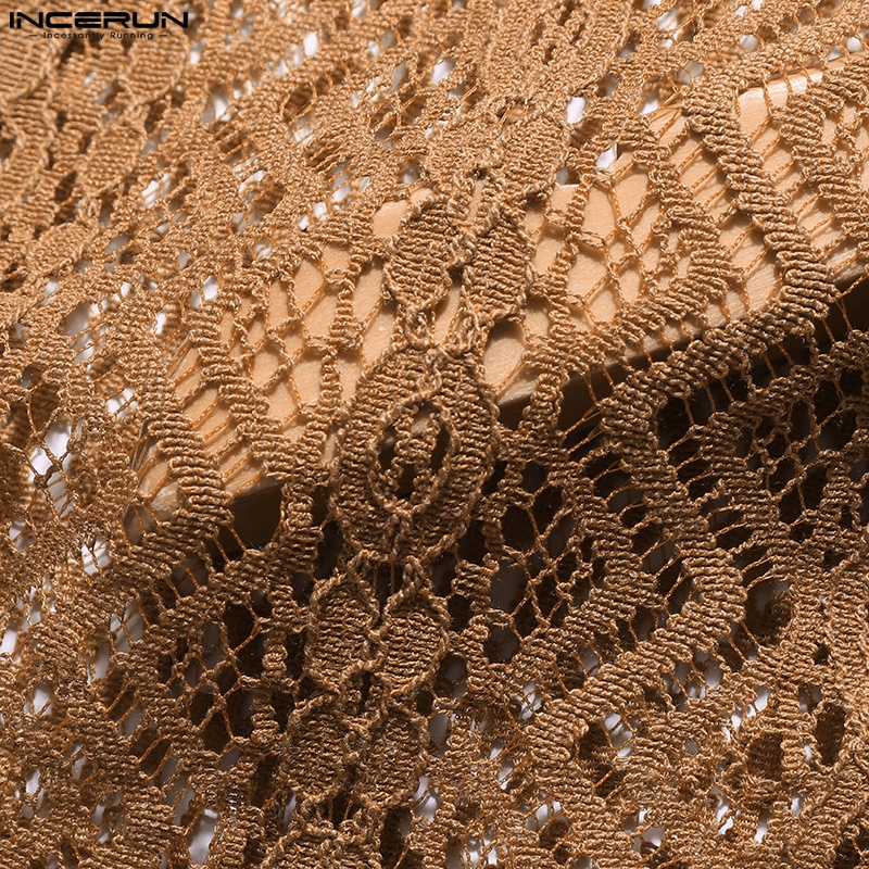 INCERUN Áo Ba Lỗ Nam Phối Ren Hoa Trong Suốt Thời Trang Mùa Hè