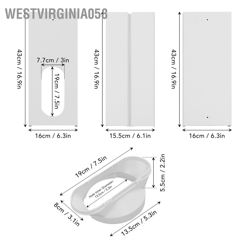 Westvirginia058 Máy điều hòa không khí Bộ thông gió cửa sổ có thể chỉnh Tấm niêm phong AC Vách ngăn thu vào cho ống 5.1 inch
