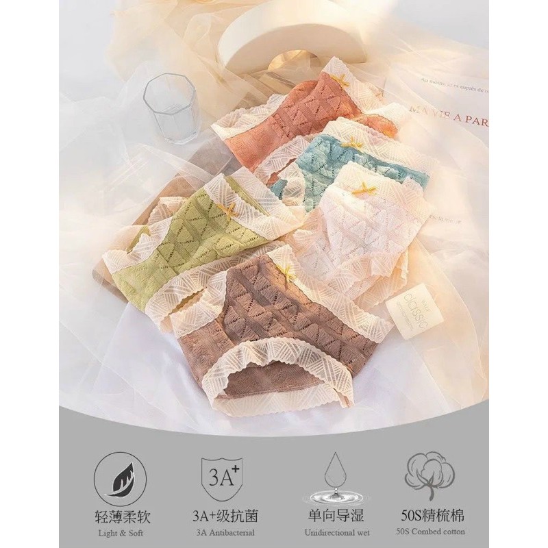 QUẦN LÓT COTTON QUẢ TRÁM VIỀN REN 258
