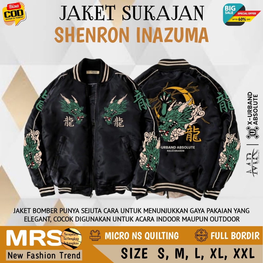 Áo Khoác Bomber Sukajan Shenron Inazuma Dragon Series XUA Dragon Màu Đen Phong Cách Nhật Bản Cho Nam Và Nữ Size S XL XXL - D025