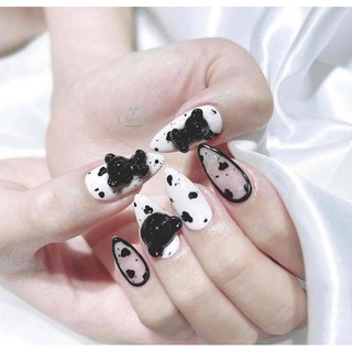 NailBox Móng up thiets kế sẵn mẫu Gấu đen trắng