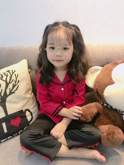 Bộ pijama lụa tay dài cho bé gái