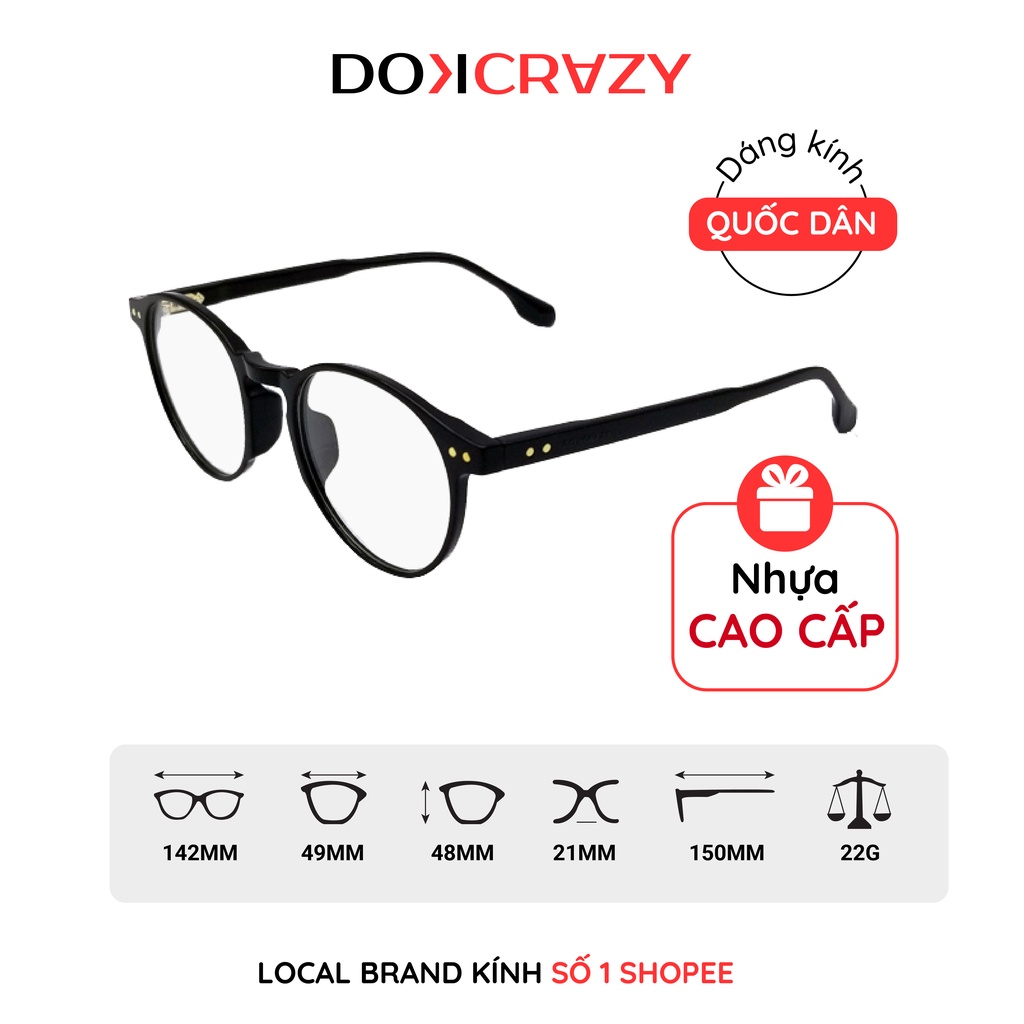 Gọng kính cận tròn nam nữ DOKCRAZY chất nhựa dẻo siêu nhẹ classic Hàn Quốc DANO