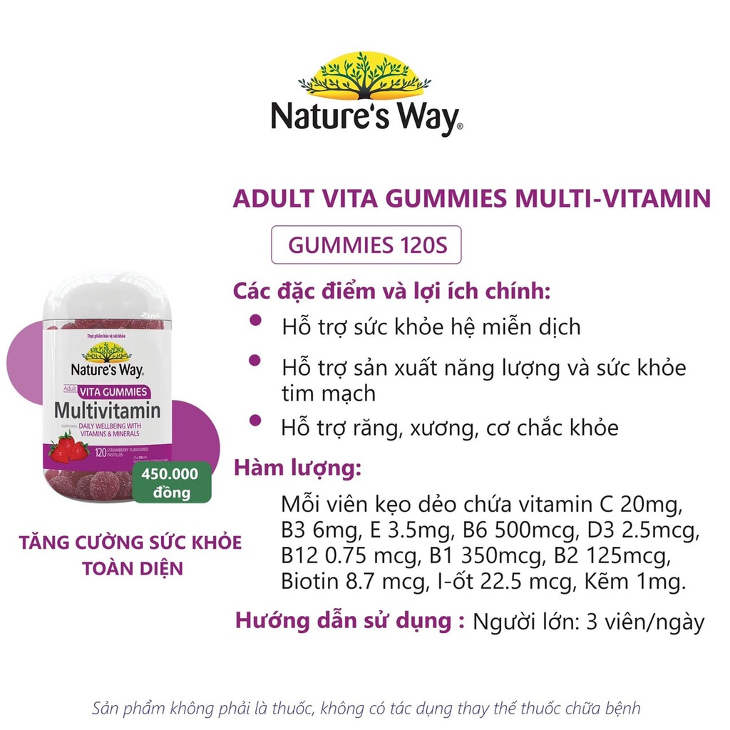 Kẹo dẻo Nature's Way Adult Vita Gummies Multi Vitamin hỗ trợ tăng sức đề kháng