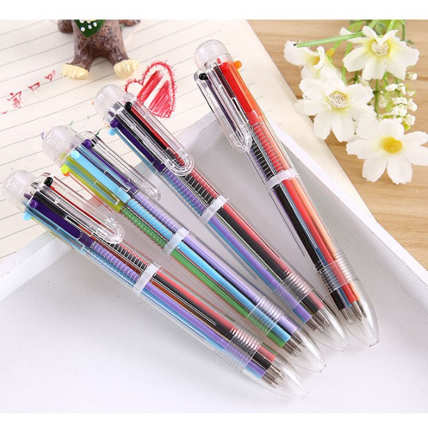 5 cây bút bi bấm 6 ngòi nhiều màu